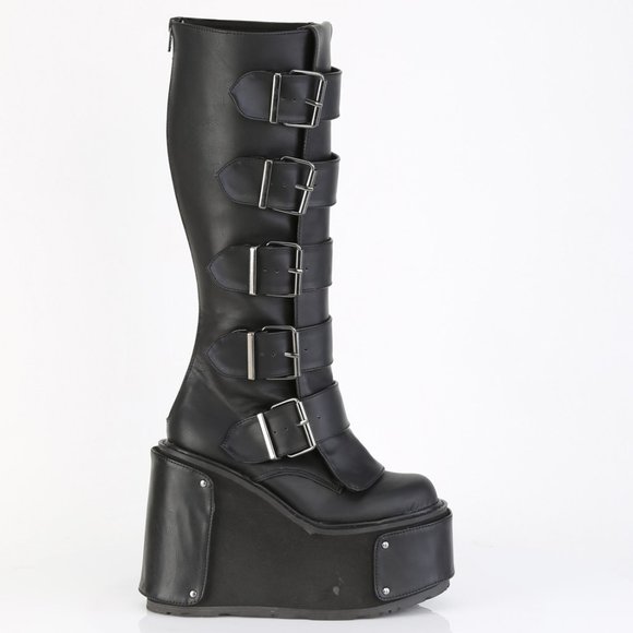 Wedge Heel Platform Gothic Lace Up Knee High Boots - Picture 1 of 5